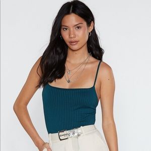 NASTY GAL Ribbed Teal Bodysuit
